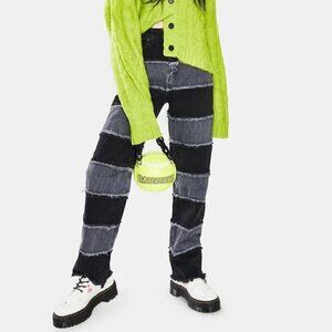 Ragged Jeans shredder wide leg striped charcoal jeans 28